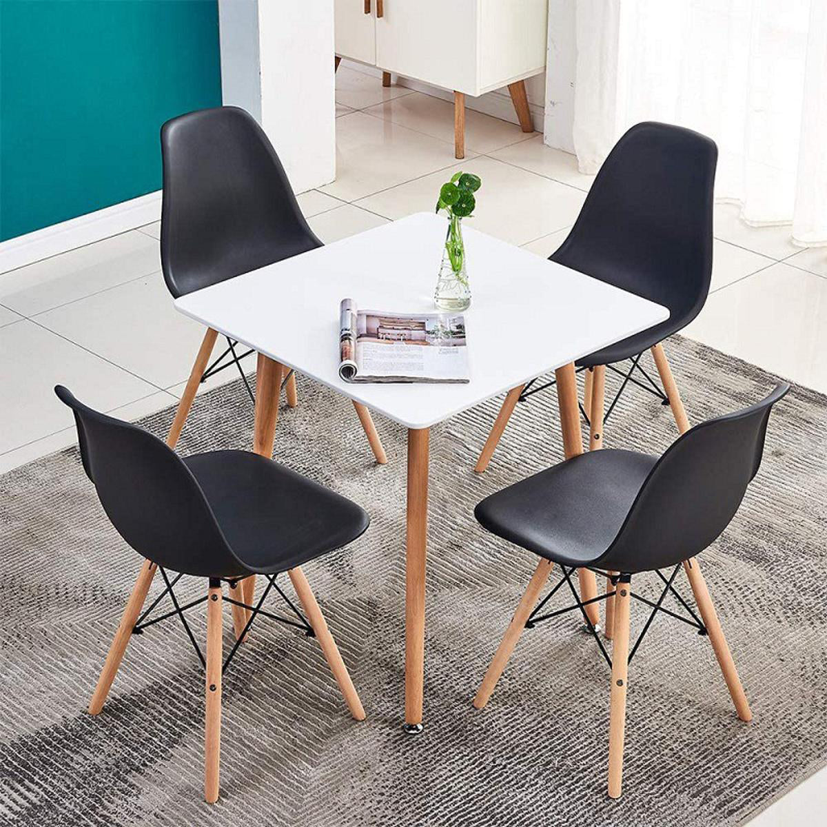 DWS 4 Chairs Square Dining Table Set ( White & Black Colour Chairs & White Table Top)