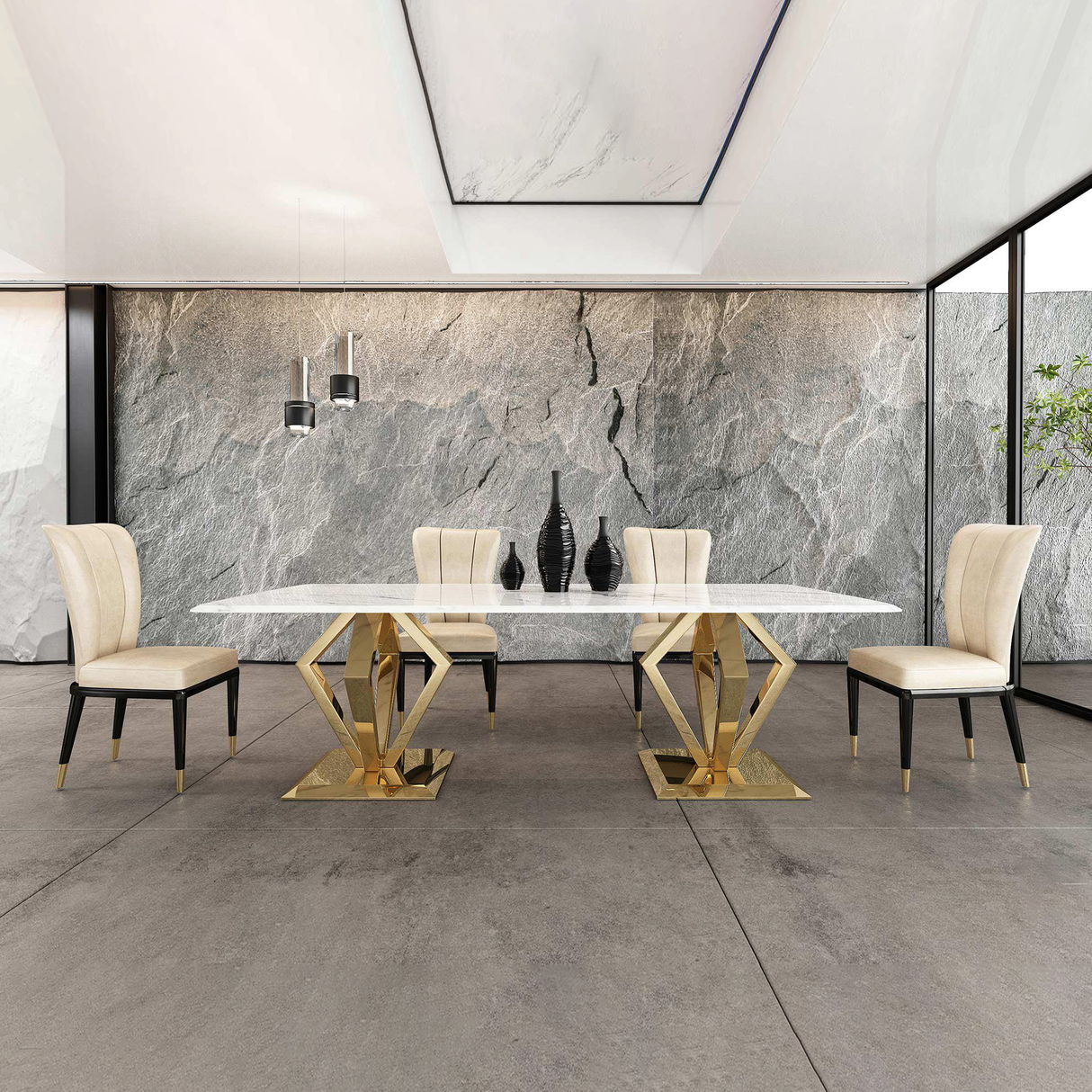 Aquila Gold Marble Dining Table