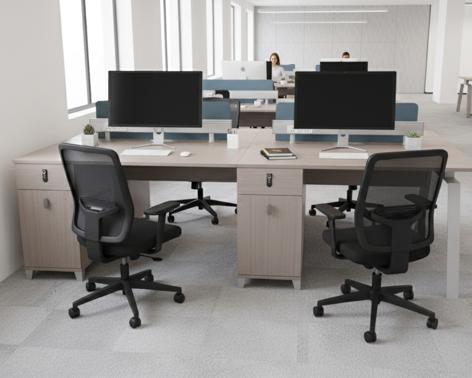 Letic 4 person ( 4x8 ft ) Workstation with 4 built in sockets - Premium E1 Grade Environmental Friendly & 100% IMPORTED