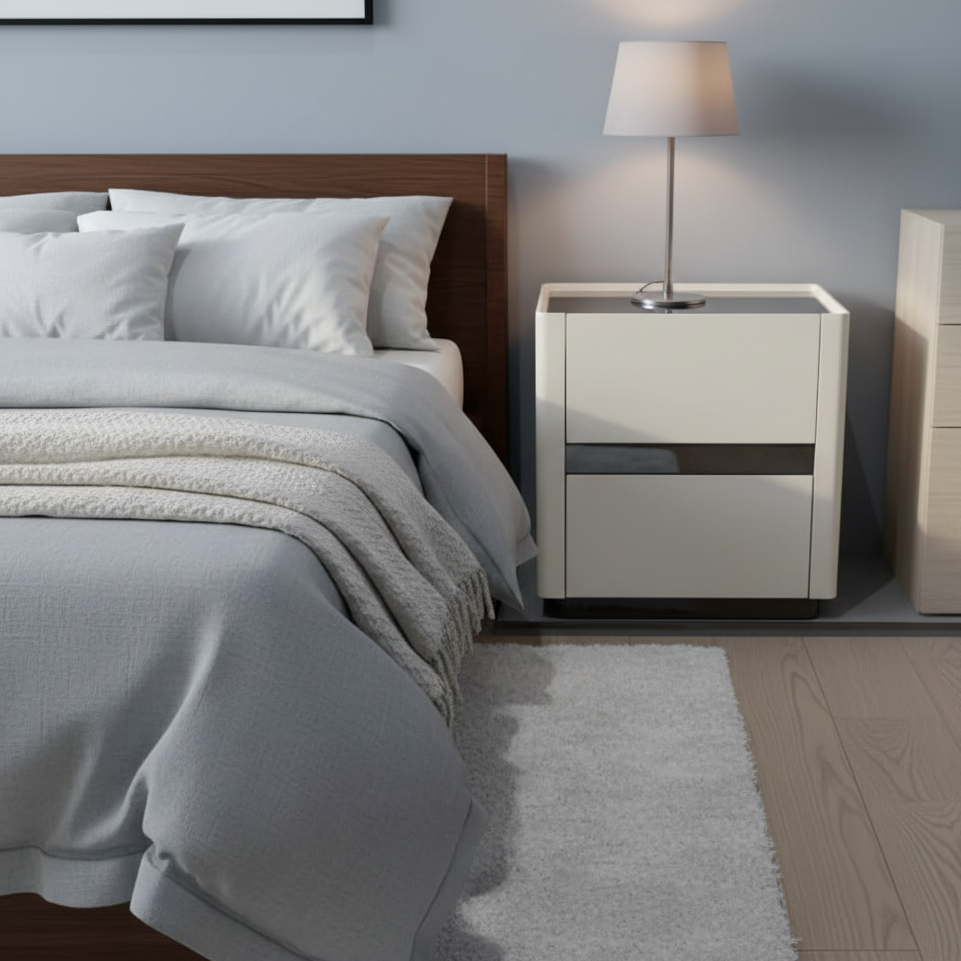 Bursa Bedside Table, Modern Nightstand with Storage, Solid Wood Construction, Compact Design, Bedroom Furniture – Walnut Finish