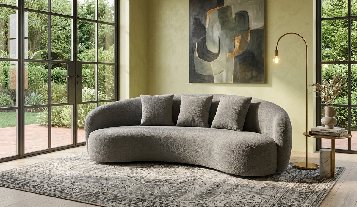 London Boucle Fabric C-Shape Sofa