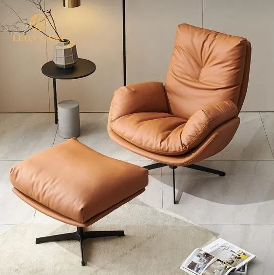 Hermes Texture Fabric Swivel Lounge Chair, with foortrest