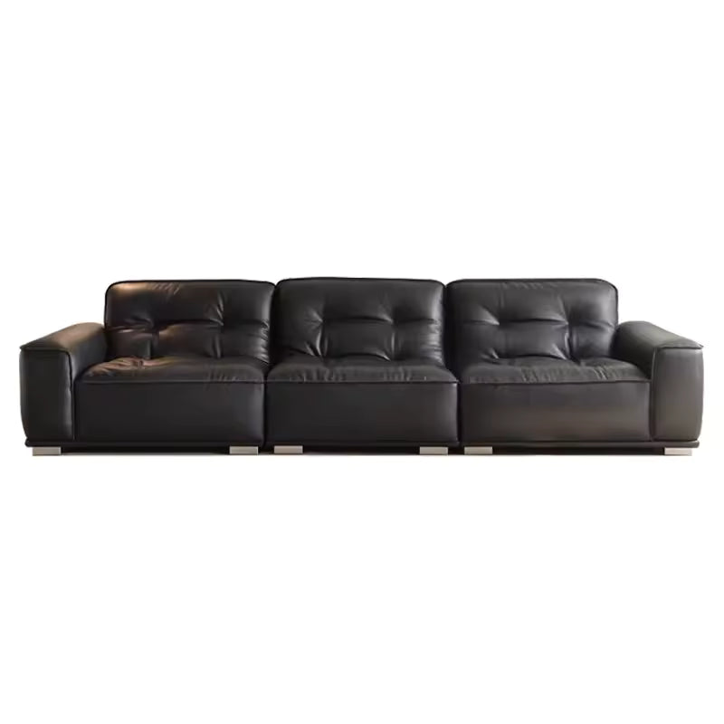 Rhodes 3 Seater Sofa - Premium Hybrid Leather Sofa Set with Ottoman | Modern Black Leather Couch | Button Tufted Design | Contemporary Living Room Furniture | Meeshan Furniture