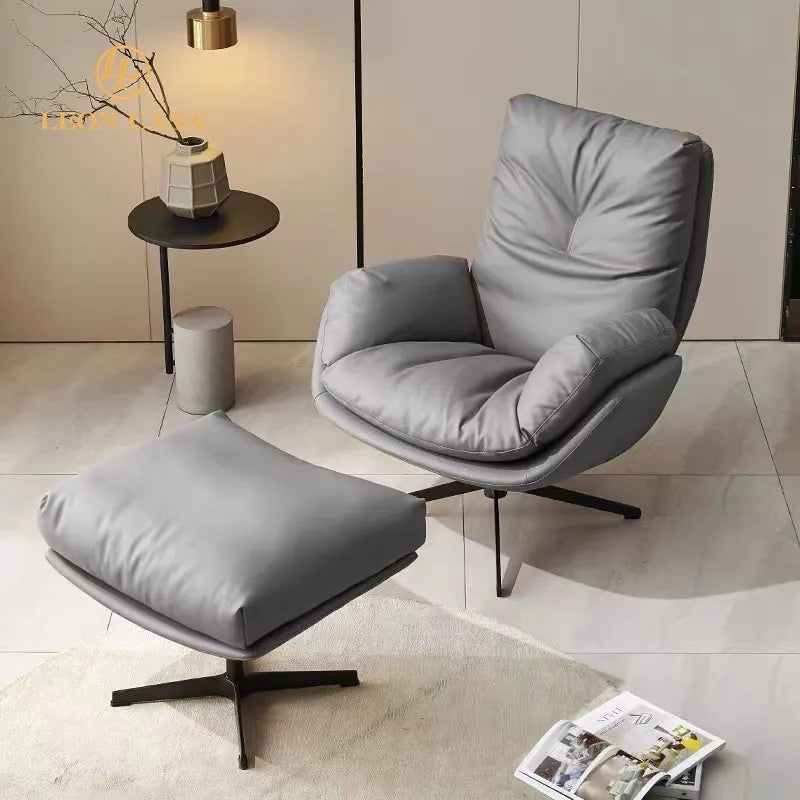 Hermes Texture Fabric Swivel Lounge Chair, with foortrest