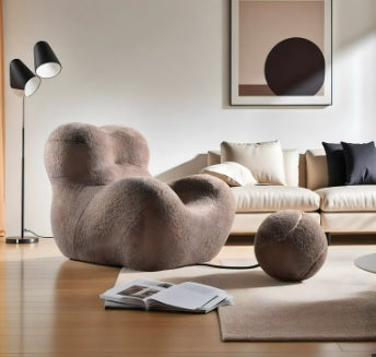 Bobby Boucle Fabric Comfy Lounge Chair with Ball footrest