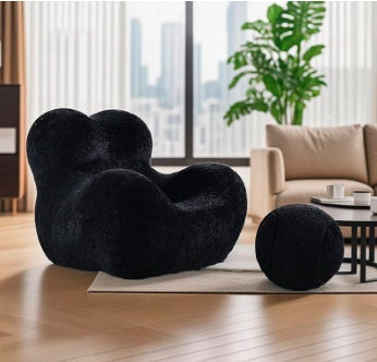 Bobby Boucle Fabric Comfy Lounge Chair with Ball footrest