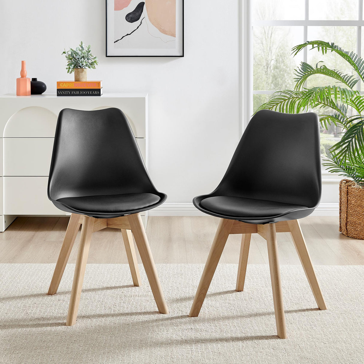Tulip PU Padded Dining Chair with Wooden Legs