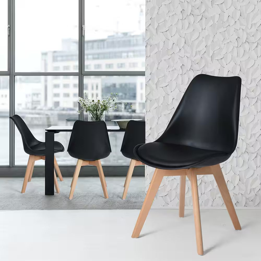 Tulip PU Padded Dining Chair with Wooden Legs