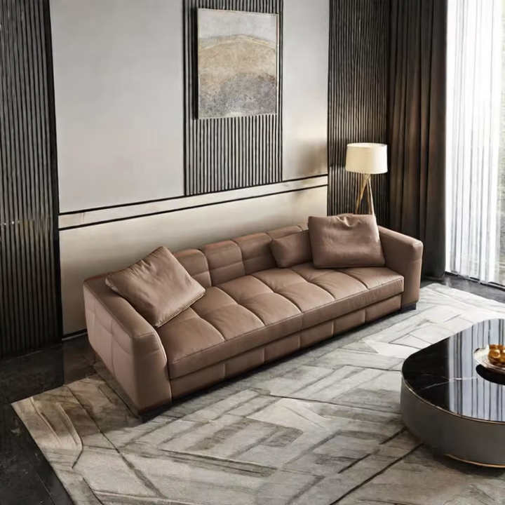 Rustic Sofa Set | Classic Square Pattern Design | Premium Wood Sofa | Fluffy Cushioning | Timeless Craftsmanship | Modern Comfort | Meeshan Furniture