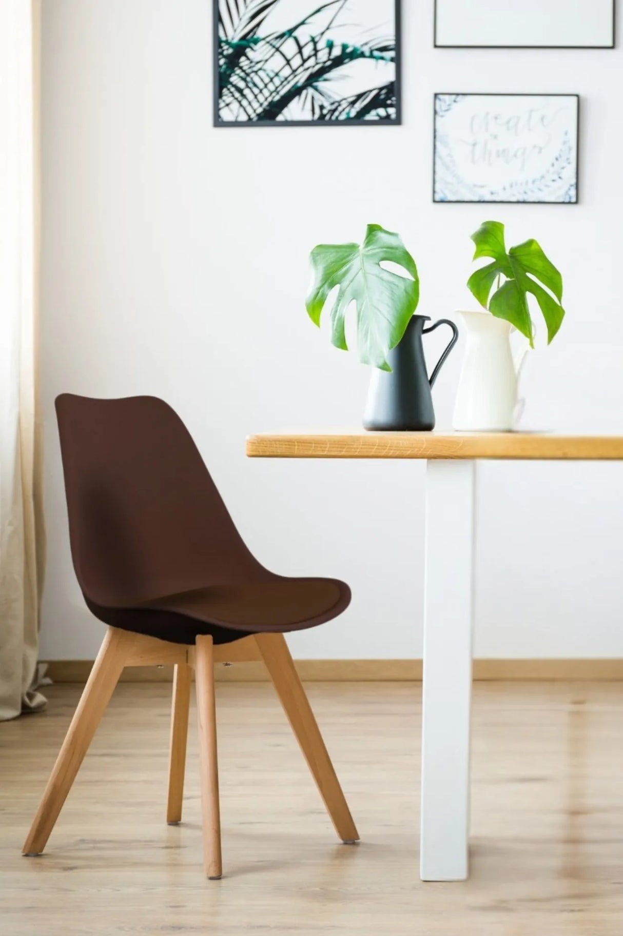 Tulip PU Padded Dining Chair with Wooden Legs