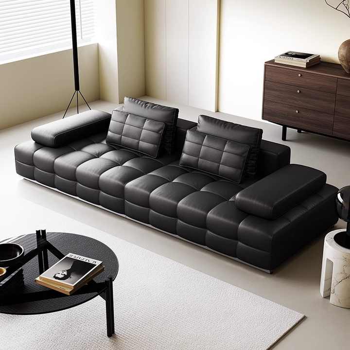 Cuddle Sofa Set | Modern Sectional Sofa Collection | Premium Black Leather Upholstery | Spacious L-Shape Design | Contemporary Living Room Furniture | Meeshan Furniture