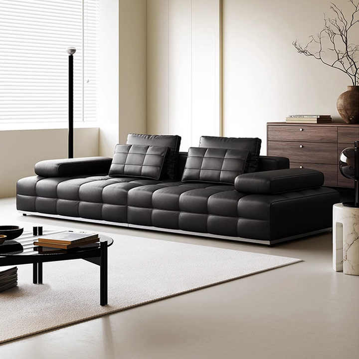 Cuddle Sofa Set | Modern Sectional Sofa Collection | Premium Black Leather Upholstery | Spacious L-Shape Design | Contemporary Living Room Furniture | Meeshan Furniture