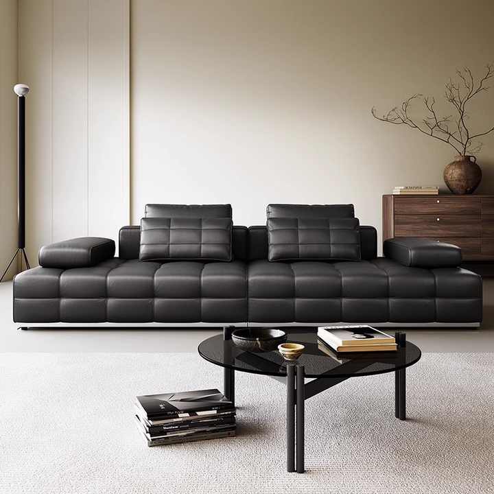 Cuddle Sofa Set | Modern Sectional Sofa Collection | Premium Black Leather Upholstery | Spacious L-Shape Design | Contemporary Living Room Furniture | Meeshan Furniture
