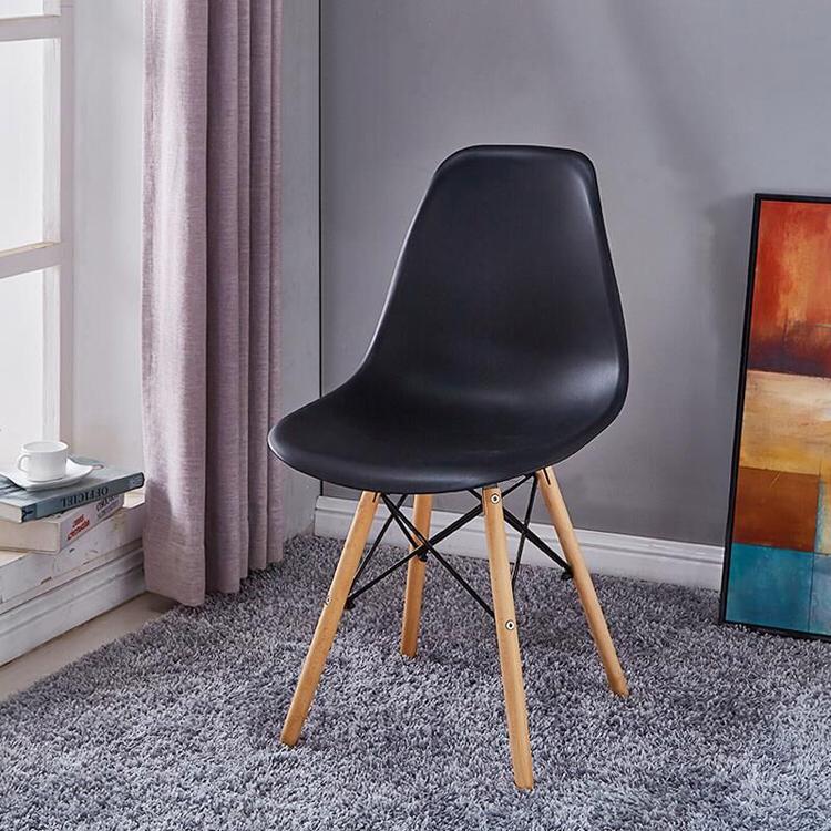 DWS Plastic Dining Chair with Wooden Legs - Modern Cafe Style Kitchen Chair, Ergonomic Seat, Easy Assembly - Black
