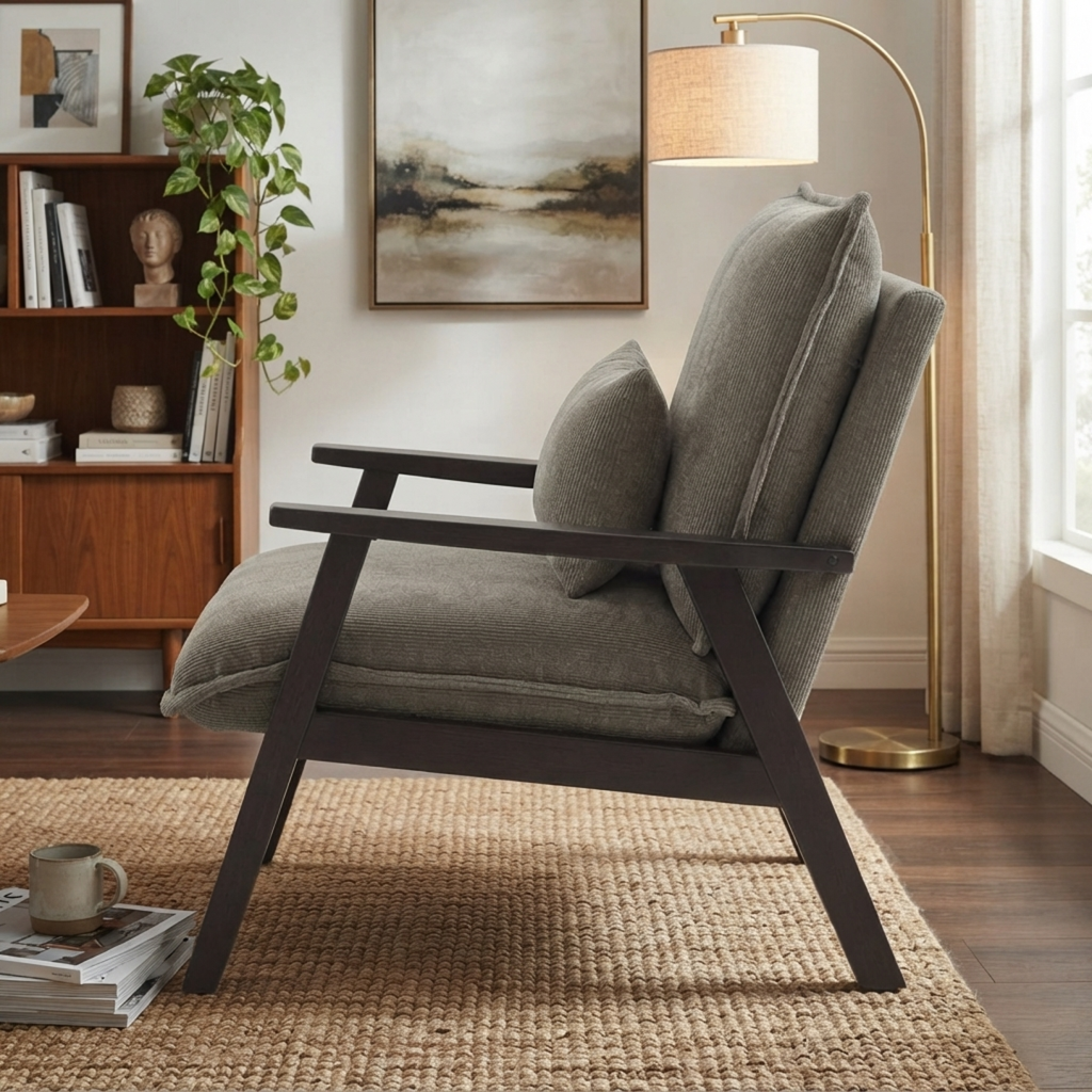 Falcon Luxury Fabric Sofa Chair – Mid-Century Accent Chair with Solid Wood Frame