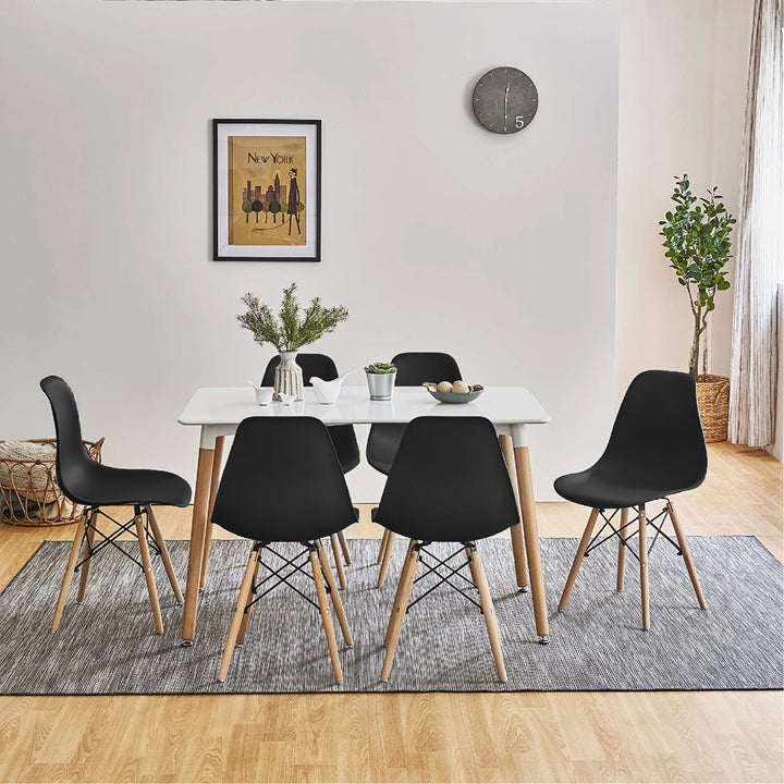 DWS 6 Chairs Rectangular Dining Table Set ( Black Chairs & White Table Top )