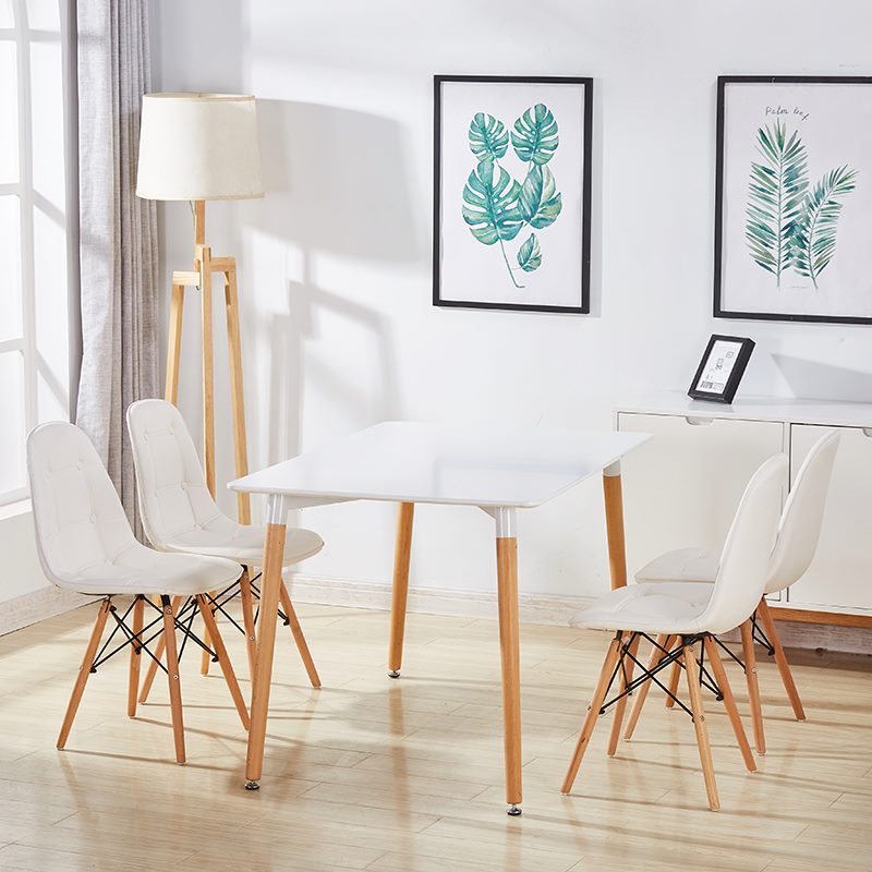 Lilly Leather Dining Set (White Colour Chairs & White Table Top)