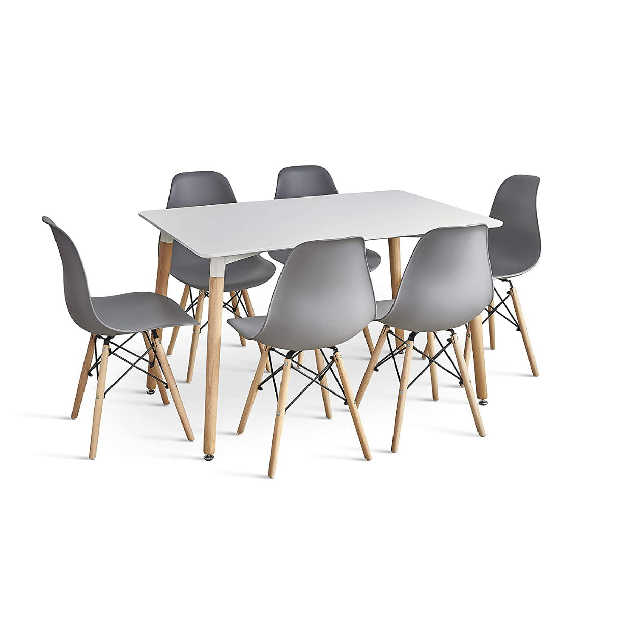 DWS 6 Chairs Rectangular Dining Table Set ( Grey Chairs & White Table Top )