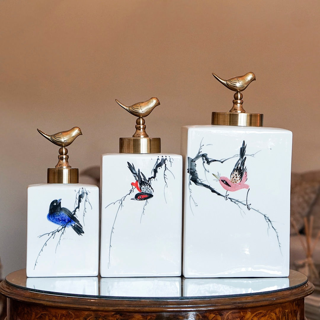 Rectangular Bird Vases With Lid