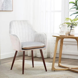 Kole Velvet Armchair with dark Wood texture legs (Off White)
