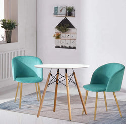 Mitzi Gold Dining Table Set (C Green Colour Chairs & White Table Top)