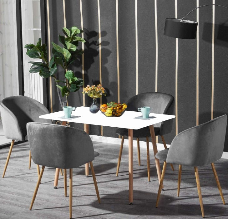 Mitzi Gold Armchair Dining Set ( Grey Colour Chairs & White Table Top)