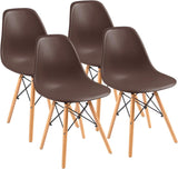 DWS Plastic Dining Chair with Wooden Legs - Modern Cafe Style Kitchen Chair, Ergonomic Seat, Easy Assembly - Black