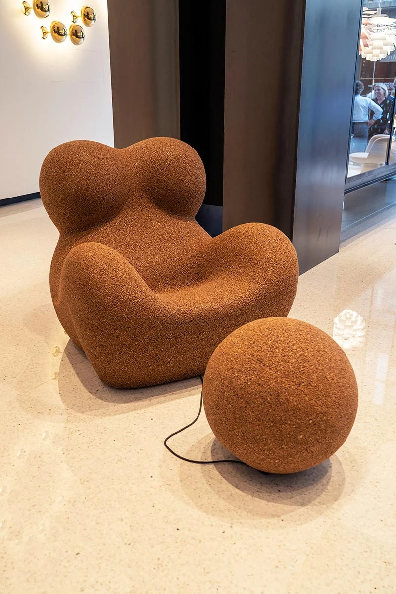 Bobby Boucle Fabric Comfy Lounge Chair with Ball Footrest