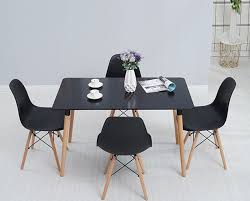 DWS 4 Chairs Rectangular Dining Table Set ( Black & White Chairs & White Table Top )