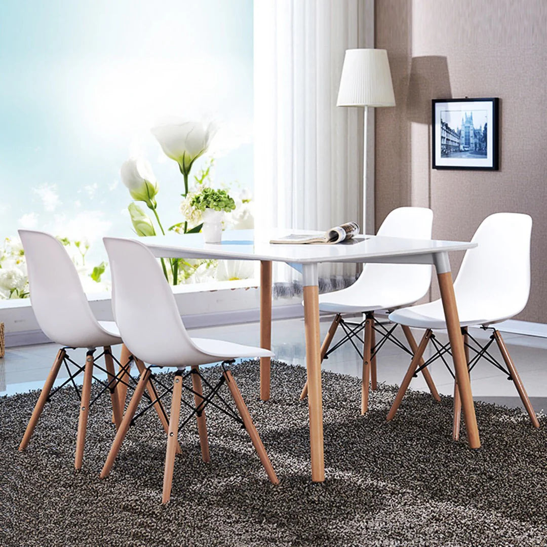 DWS 4 Chairs Rectangular Dining Table Set ( Black & White Chairs & White Table Top )