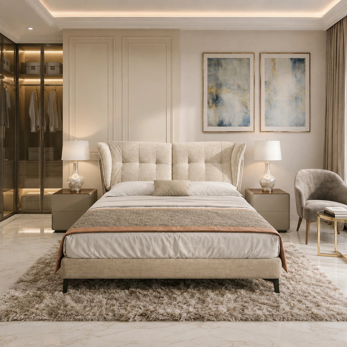 Titan Luxury Fabric Bed – Tufted Wingback Upholstered Bed