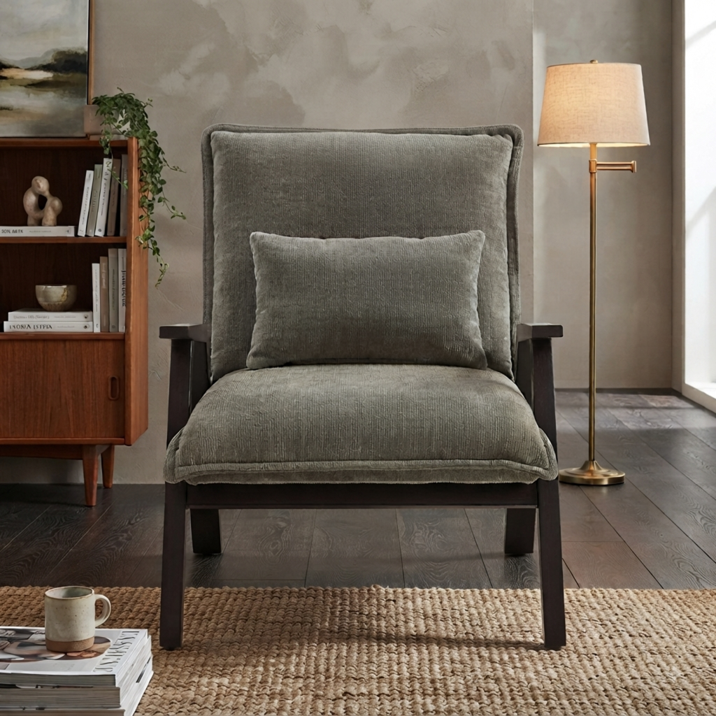 Falcon Luxury Fabric Sofa Chair – Mid-Century Accent Chair with Solid Wood Frame