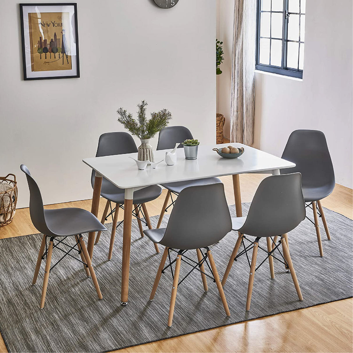 DWS 6 Chairs Rectangular Dining Table Set ( Grey Chairs & White Table Top )