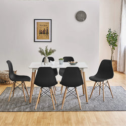 DWS 6 Chairs Rectangular Dining Table Set ( Black Chairs & White Table Top )