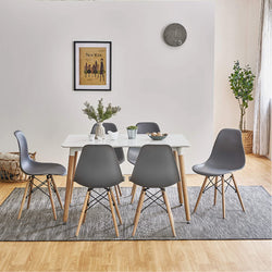 DWS 6 Chairs Rectangular Dining Table Set ( Grey Chairs & White Table Top )