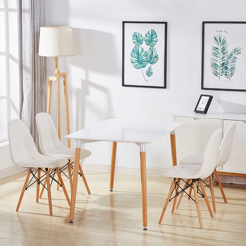 Lilly PU Leather Dining Set (White Colour Chairs & White Table Top)