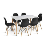 DWS 6 Chairs Rectangular Dining Table Set ( Black Chairs & White Table Top )