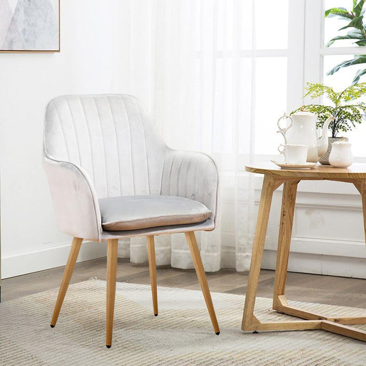 Kole Velvet Armchair with light Wood texture legs (Off-White)