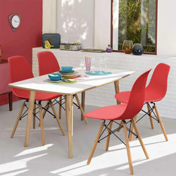 DWS 4 Chair Rectangular Dining Table Set ( Red Chairs & White Table Top )
