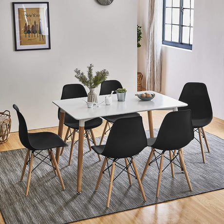 DWS 6 Chairs Rectangular Dining Table Set ( Black Chairs & White Table Top )