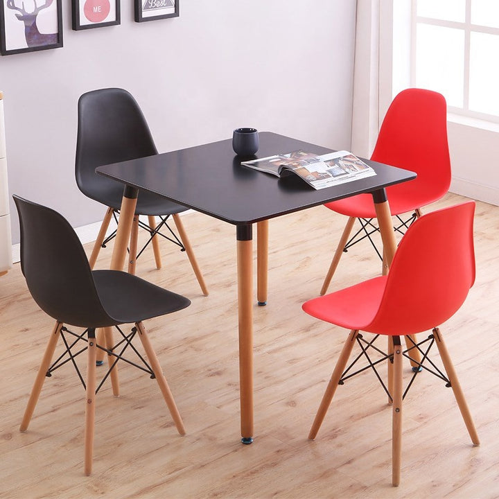 DWS 4 Chairs Dining Table Set ( Black & Red Chairs & Black Table Top )