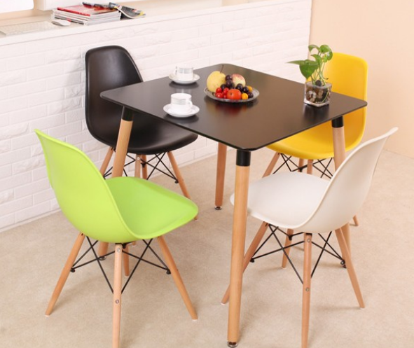 DWS 4 Chairs Dining Table Set ( Multi Chairs & Black Table Top )