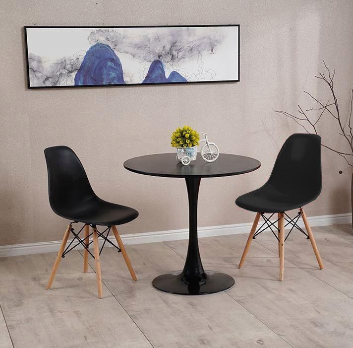 DWS 2 Chairs Round Dining Table Set ( Black Chairs & Black Table)