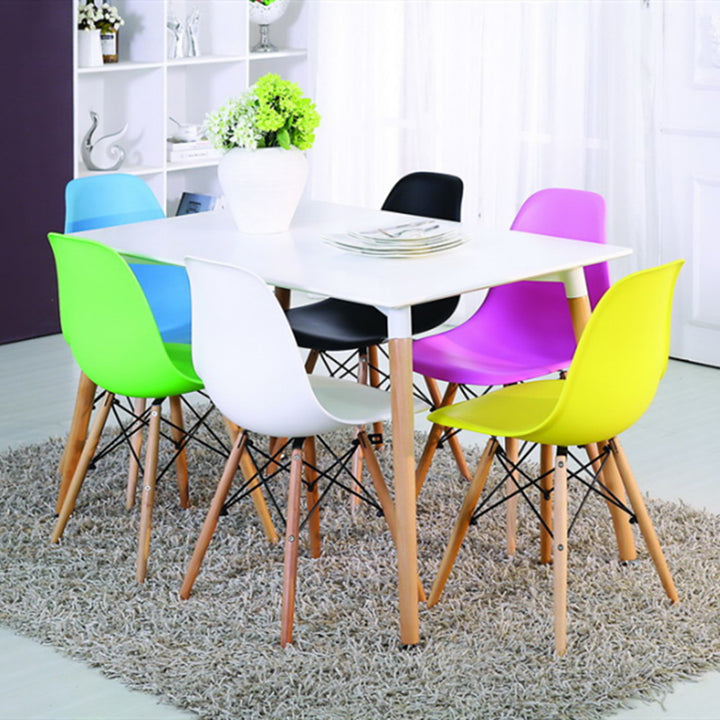 DWS 6 Chairs Rectangular Dining Table Set ( Multi Colour Chairs & White Table Top)