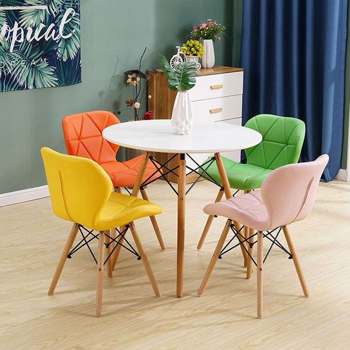 Butterfly PU Leather Chair Dining Set ( Multi Colour Chairs & White Table Top)