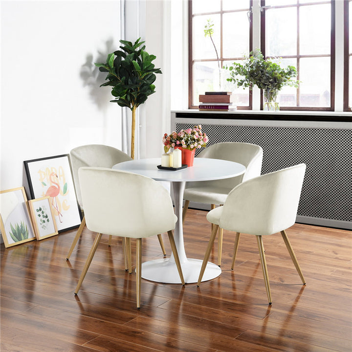 Mitzi Gold Armchair Dining Set (Off-White Colour Chairs & White Table)