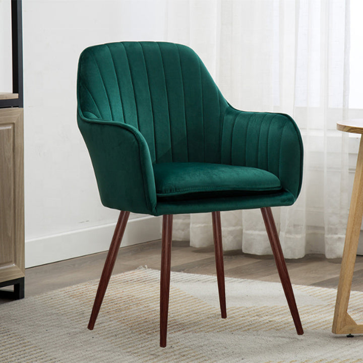 Kole Velvet Armchair with dark Wood texture legs (Dark Green)