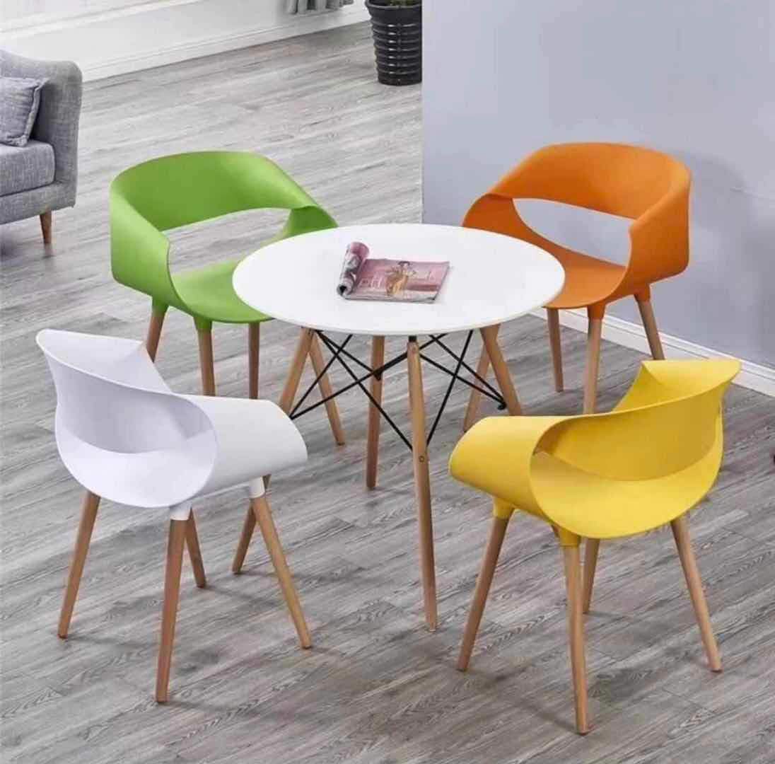 Stilvoll 4 Chairs Dining Set ( Multi Colour Chairs & White Table Top)