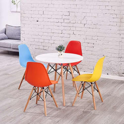 DWS 4 Chairs Round Dining Table Set ( Multi Colour Chairs & White Table Top )