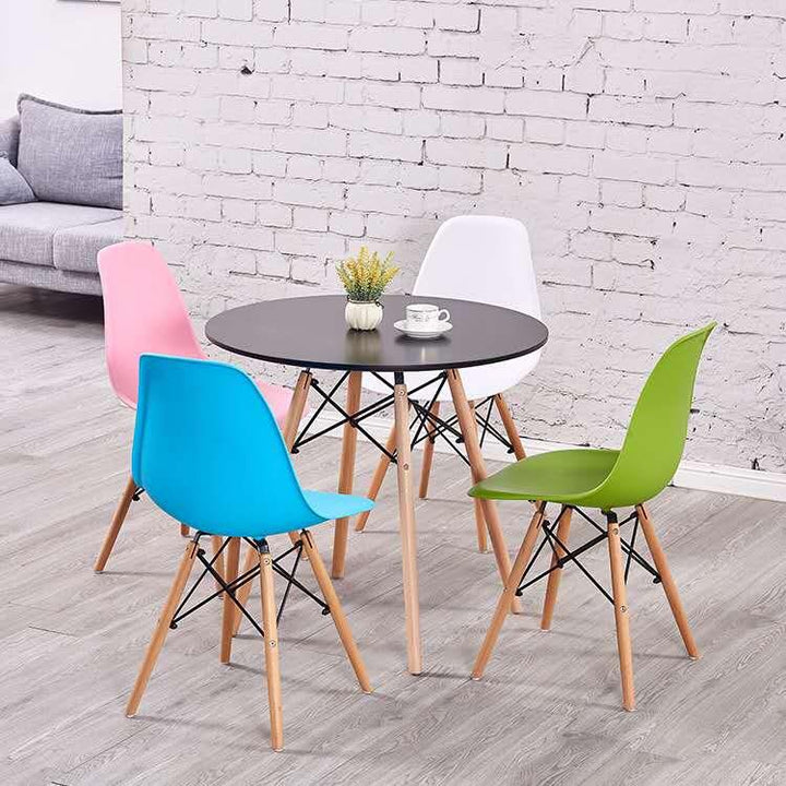 DWS 4 Chairs Round Dining Table Set ( Multi Colour Chairs & Black Table Top )